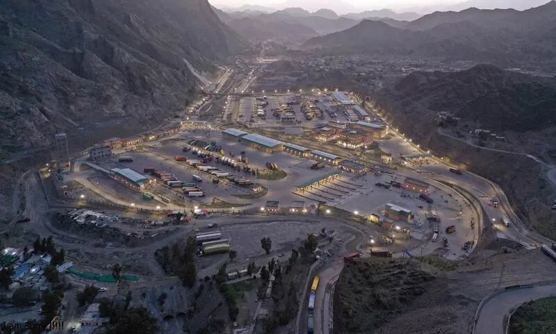 Torkham Border Crossing Point aerial night photograph