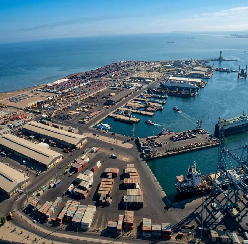 Shuwaikh Port aerial photograph with container yard and cranes